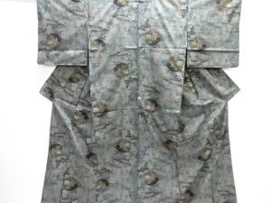 雪輪に橋・人物模様織り出し本場泥大島紬着物(9マルキ)